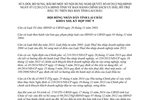 Nghị quyết 119/2014/NQ-HĐND sửa đổi 69/2012/NQ-HĐND ưu đãi hỗ trợ đầu tư Lai Châu