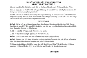 Nghị quyết 45/NQ-HĐND8 2014 bãi bỏ nghị quyết quy phạm Hội đồng nhân dân Bình Dương 1997 đến 2013