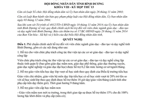Nghị quyết 36/2014/NQ-HĐND chính sách hỗ trợ viên chức ngành giáo dục đào tạo dạy nghề Bình Dương