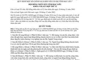 Nghị quyết 12/2014/NQ-HĐND sửa đổi Nghị quyết 11/2008/NQ-HĐND chính sách cán bộ Bạc Liêu