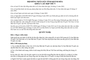 Nghị quyết 20/2014/NQ-HĐND chi đón tiếp thăm hỏi chúc mừng Ủy ban Mặt trận Khánh Hòa