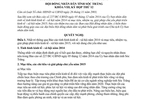 Nghị quyết 24/2014/NQ-HĐND nhiệm vụ giải pháp phát triển kinh tế xã hội 2015 Sóc Trăng