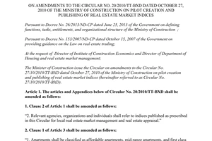 Circular No. 19/2014/TT-BXD amendments to 20/2010/TT-BXD on real estate market indices