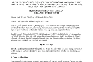 Nghị quyết 155/2014/NQ-HĐND chế độ chi đón tiếp thăm hỏi chúc mừng tỉnh Long An