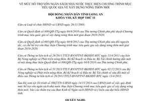 Nghị quyết 158/2014/NQ-HĐND mức hỗ trợ vốn Ngân sách Nhà nước thực hiện xây dựng nông thôn mới tỉnh Long An