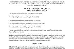 Nghị quyết 163/2014/NQ-HĐND hỗ trợ nâng cao năng suất chất lượng sản phẩm hàng hóa tỉnh Long An