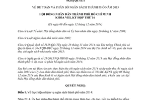 Nghị quyết 16/NQ-HĐND năm 2014 dự toán và phân bổ ngân sách thành phố Hồ Chí Minh năm 2015