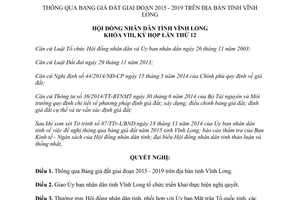 Nghị quyết 116/NQ-HĐND 2014 thông qua bảng giá đất 2015 2019 Vĩnh Long
