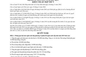 Nghị quyết 26/2014/NQ-HĐND dự toán ngân sách địa phương phân bổ ngân sách cấp tỉnh 2015 Bắc Kạn