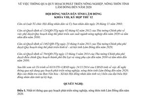 Nghị quyết 126/2014/NQ-HĐND về quy hoạch phát triển nông nghiệp nông thôn tỉnh Lâm Đồng đến 2020