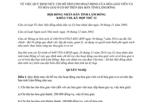 Nghị quyết 123/2014/NQ-HĐND mức chi hoạt động hòa giải viên tổ hòa giải ở cơ sở Lâm Đồng