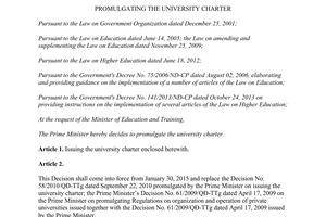 Decision No. 70/2014/QĐ-TTg promulgating the University Charter
