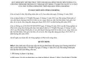 Quyết định 66/2014/QĐ-UBND mức hỗ trợ trực tiếp hộ gia đình thuộc Chương trình bố trí dân cư 1776/QĐ-TTg Lâm Đồng