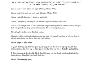 Quyết định 69/2014/QĐ-TTg quản lý sử dụng số tiền thu được từ sắp xếp nhà đất Bộ Quốc phòng