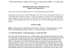 Nghị quyết 19/2014/NQ-HĐND phương hướng nhiệm vụ kinh tế xã hội quốc phòng an ninh 2015 Kon Tum