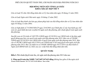 Nghị quyết 111/2014/NQ-HĐND Quyết toán thu chi ngân sách địa phương 2013 tỉnh Lai Châu