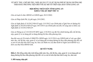 Nghị quyết 157/2014/NQ-HĐND phí sử dụng đường bộ theo đầu phương tiện đối với xe mô tô Long An