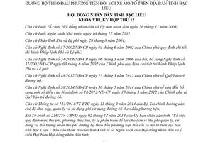 Nghị quyết 16/2014/NQ-HĐND phương thức đối tượng miễn tỷ lệ phần trăm đơn vị thu phí mô tô Bạc Liêu