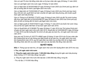 Nghị quyết 92/2014/NQ-HĐND dự toán thu chi ngân sách nhà nước Quảng Bình 2015