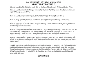 Nghị quyết 43/2014/NQ-HĐND8 thu nộp quản lý phí bảo vệ môi trường nước thải sinh hoạt Bình Dương