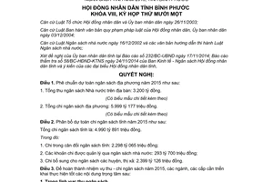 Nghị quyết 18/2014/NQ-HĐND dự toán ngân sách địa phương phân bổ dự toán 2015 Bình Phước