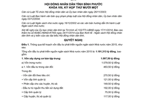 Nghị quyết 17/2014/NQ-HĐND kế hoạch vốn đầu tư phát triển nguồn ngân sách Nhà nước 2015 Bình Phước