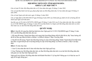 Nghị quyết 11/2014/NQ-HĐND sửa đổi 13/2011/NQ-HĐND hỗ trợ đối tượng chính sách Khánh Hòa