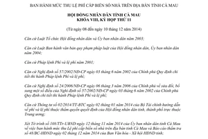 Nghị quyết 24/2014/NQ-HĐND mức thu Lệ phí cấp biển số nhà Cà Mau