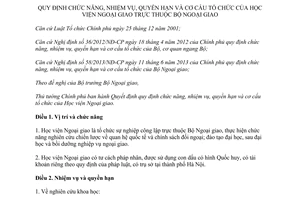 Quyết định 75/2014/QĐ-TTg chức năng nhiệm vụ quyền hạn tổ chức Học viện Ngoại giao trực thuộc Bộ Ngoại giao