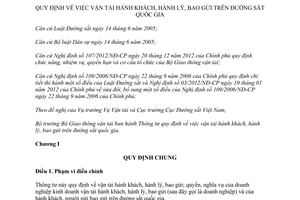 Thông tư 78/2014/TT-BGTVT vận tải hành khách hành lý bao gửi đường sắt quốc gia