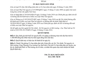 Quyết định 2703/QĐ-UBND 2014 giá tính thuế tài nguyên quặng sa khoáng titan Thừa Thiên Huế