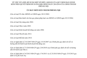 Quyết định 94/2014/QĐ-UBND sửa đổi 24/2014/QĐ-UBND Hà Nội