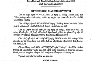 Quyết định 4899/QĐ-BGTVT 2014 phát triển mạng lưới tuyến vận tải hành khách cố định 2020 2030