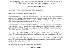 Quyết định 2350/QĐ-TTg 2014 Quy hoạch tổng thể phát triển du lịch vùng Duyên hải Nam Trung Bộ đến 2020