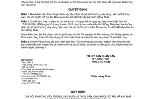 Quyết định 36/2014/QĐ-UBND giá bồi thường cây trồng vật nuôi thủy sản mồ mả thu hồi đất Đồng Tháp