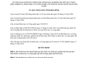 Quyết định 36/2014/QĐ-UBND đánh giá kết quả thực hiện nhiệm vụ khoa học công nghệ Hòa Bình