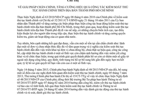 Chỉ thị 30/2014/CT-UBND giải pháp chấn chỉnh tăng cường hiệu quả của công tác kiểm soát thủ tục hành chính Hồ Chí Minh