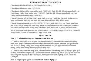 Quyết định 101/2014/QĐ-UBND chức năng cơ cấu tổ chức Thanh tra tỉnh Nghệ An