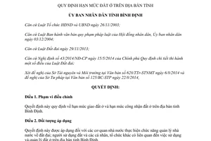 Quyết định 37/2014/QĐ-UBND quy định hạn mức đất ở trên địa bàn tỉnh Bình Định