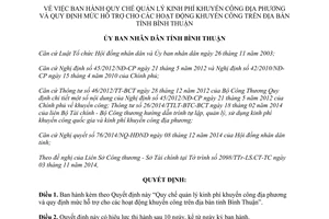 Quyết định 58/2014/QĐ-UBND quản lý kinh phí mức hỗ trợ cho hoạt động khuyến công Bình Thuận