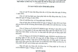 Quyết định 38/2014/QĐ-UBND tuyển chọn giao tổ chức nhiệm vụ khoa học công nghệ Hòa Bình