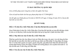 Nghị quyết 857/NQ-UBTVQH13 năm 2014 lấy ý kiến Nhân dân dự thảo Bộ luật dân sự sửa đổi