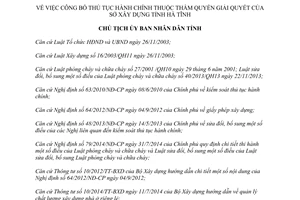 Quyết định 4165/QĐ-UBND thủ tục hành chính thuộc thẩm quyền giải quyết sở xây dựng Hà Tĩnh 2014