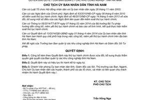 Quyết định 1626/QĐ-UBND thủ tục hành chính thuộc thẩm quyền ban quản lý khu công nghiệp Hà Nam 2015