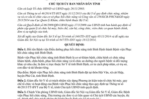 Quyết định 4347/QĐ-UBND đổi tên Bệnh viện Điều dưỡng phục hồi chức năng Bình Định 2014