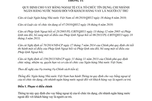 Thông tư 43/2014/TT-NHNN cho vay bằng ngoại tệ tổ chức tín dụng chi nhánh ngân hàng nước ngoài