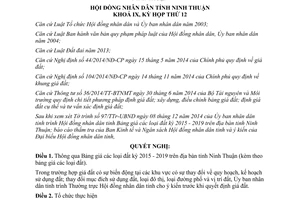 Nghị quyết số 33/2014/NQ-HĐND Bảng giá các loại đất 2015 2019 Ninh Thuận