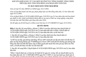 Quyết định 32/2014/QĐ-UBND khuyến khích đầu tư nông nghiệp nông thôn Thái Bình 2020