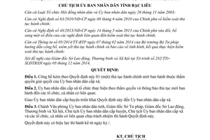 Quyết định 2196/QĐ-UBND 2014 công bố thủ tục hành chính mới ban hành Bạc Liêu