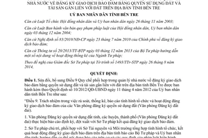 Quyết định 37/2014/QĐ-UBND sửa đổi 10/2012/QĐ-UBND giao dịch bảo đảm quyền sử dụng đất Bến Tre